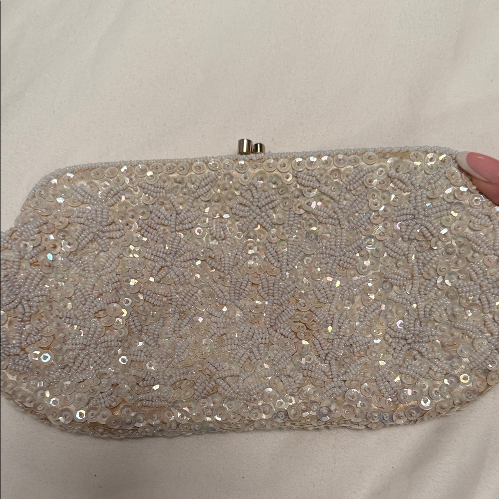 Vintage Dayne Taylor Hand-beaded clutch Ivory Sequin 1950s Hong Kong